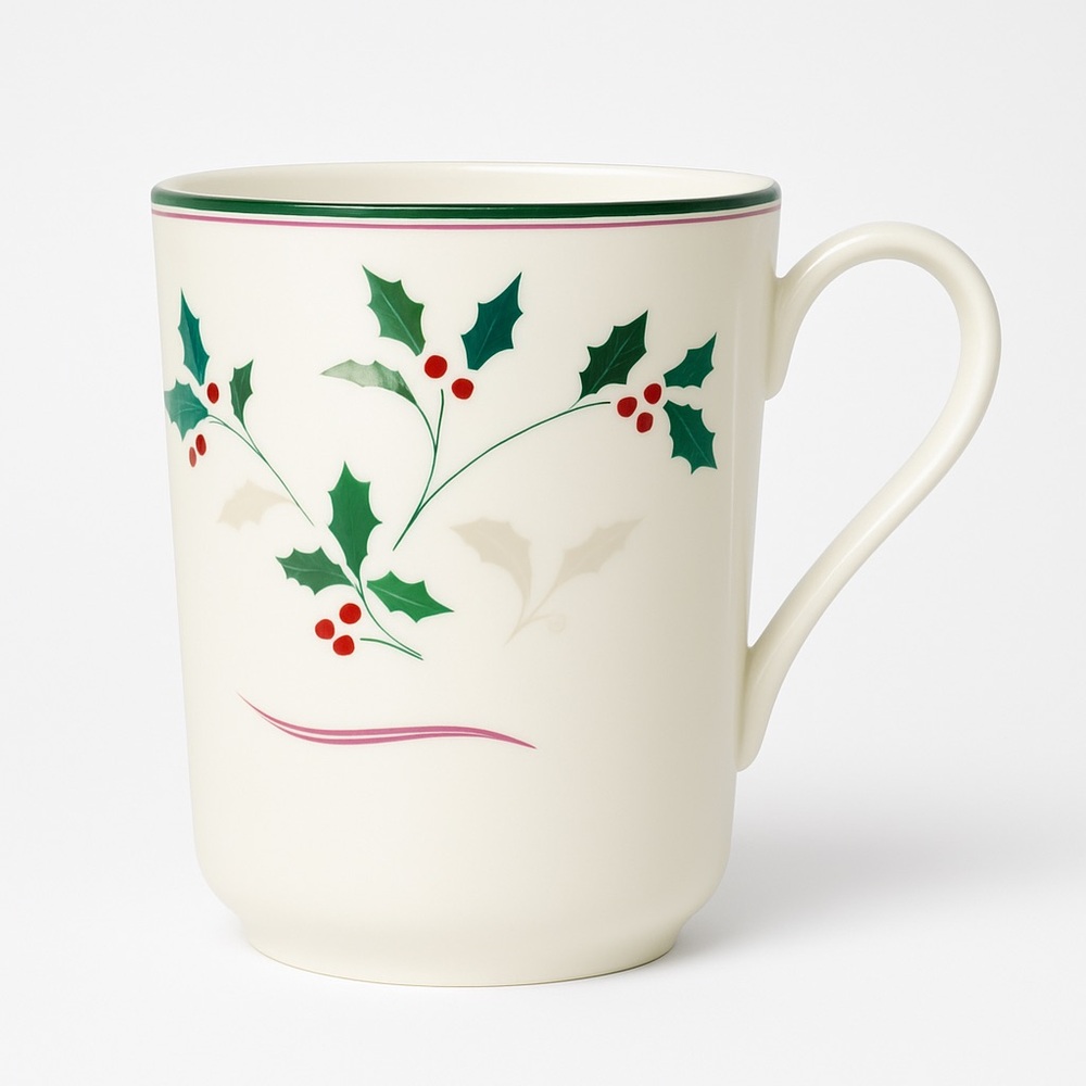 Christopher Stuart Holiday Splendor Mug | Bone China Holly Berry Christmas Cup